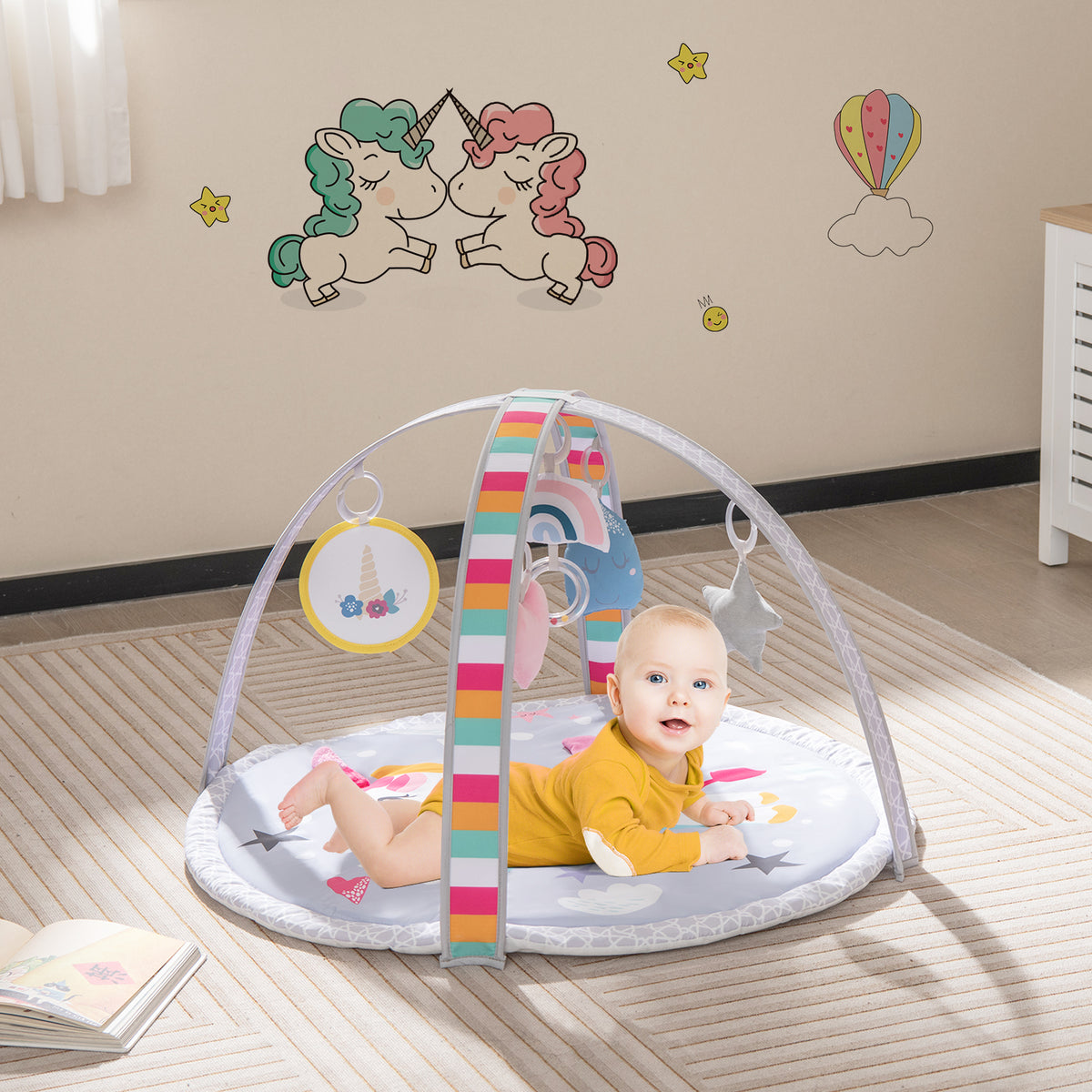 Baby Play Gym Mat 7-in-1 Tummy Time Activity Mat with Detachable Toys - Multicolor