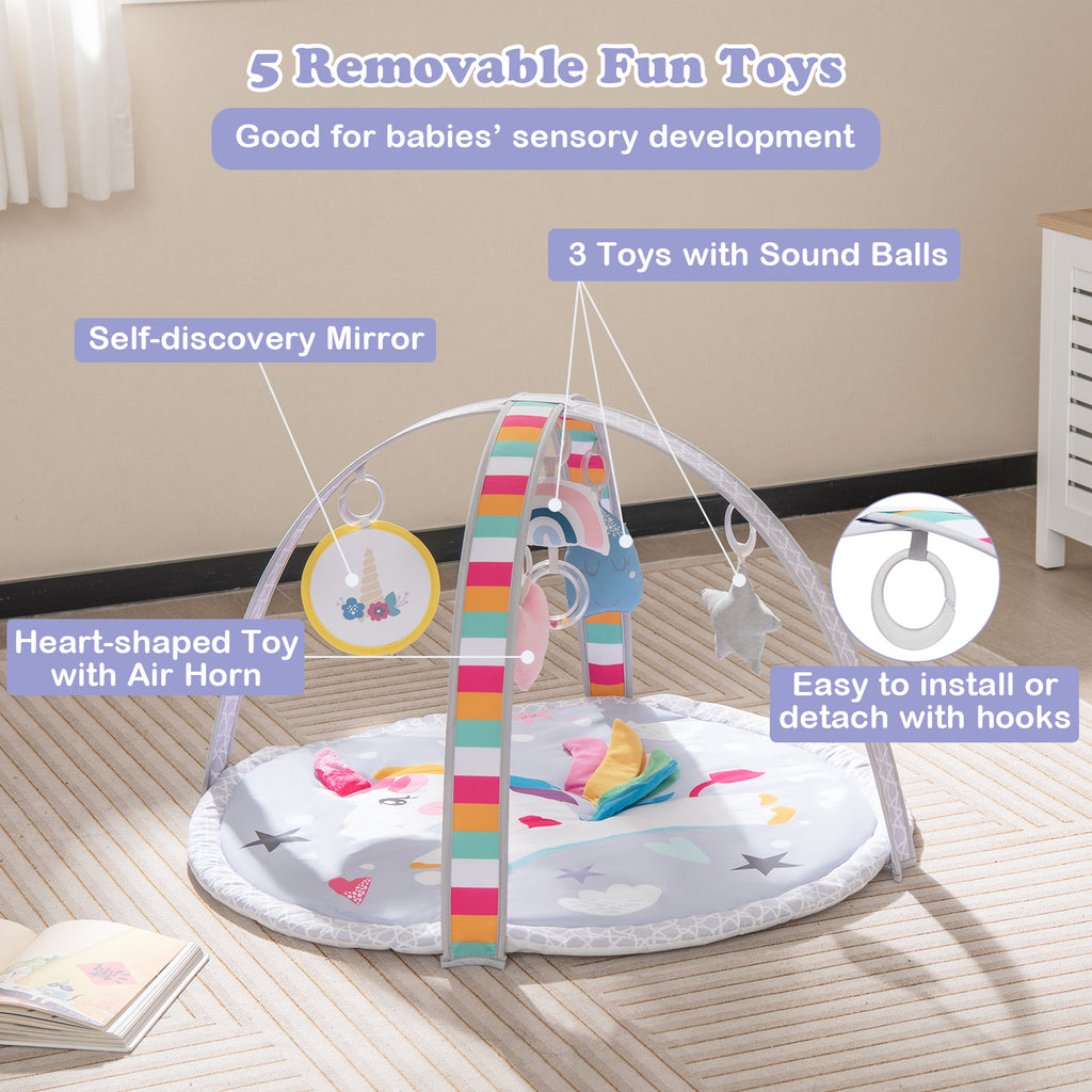 Baby Play Gym Mat 7-in-1 Tummy Time Activity Mat with Detachable Toys - Multicolor