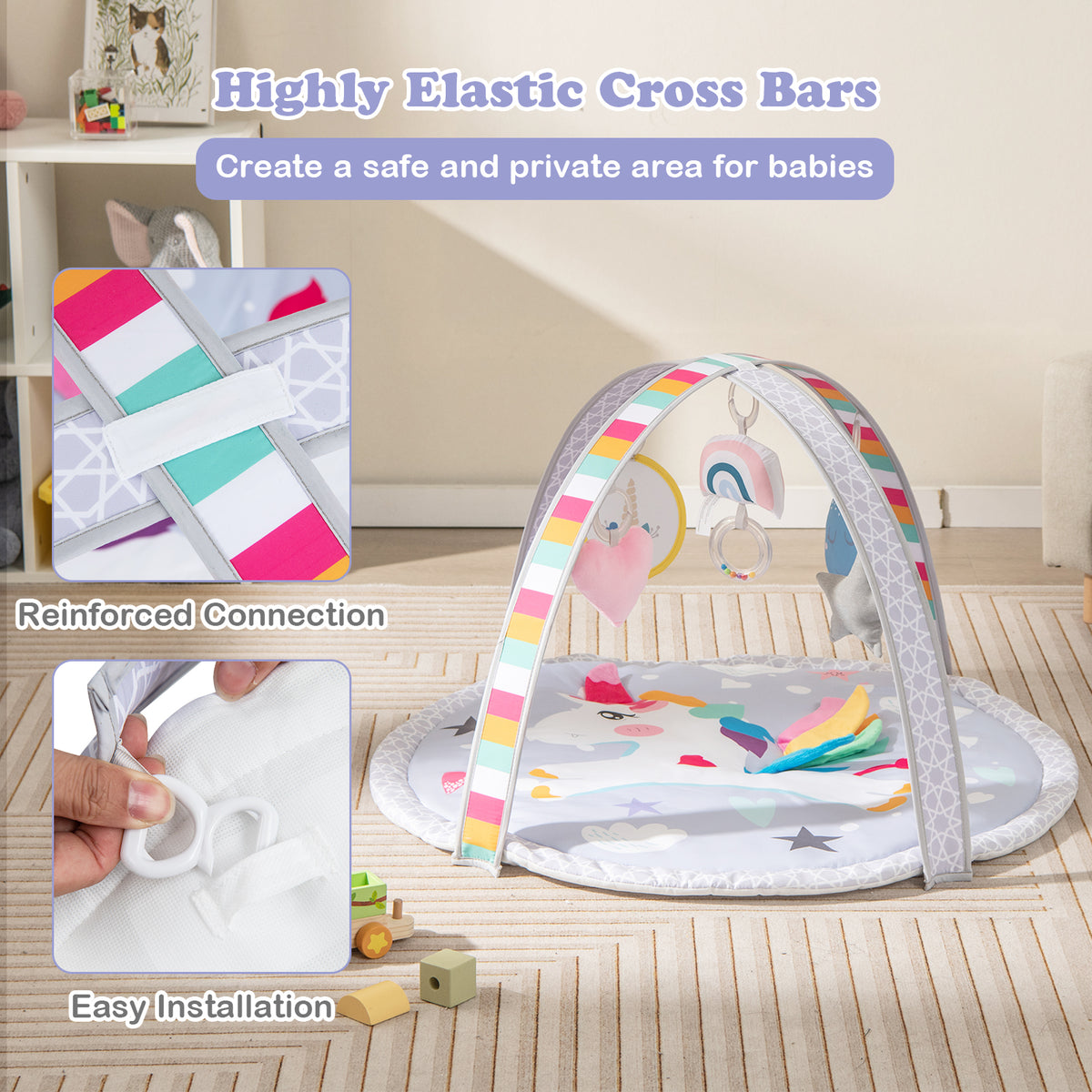 Baby Play Gym Mat 7-in-1 Tummy Time Activity Mat with Detachable Toys - Multicolor