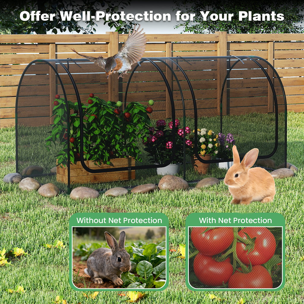 Tunnel Crop Cage Large Portable Plant Protection Tent with 2 Roll-up