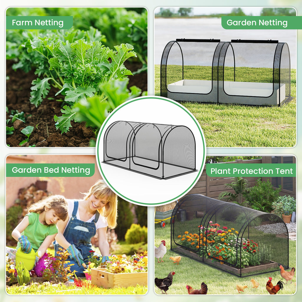 Tunnel Crop Cage Large Portable Plant Protection Tent with 2 Roll-up
