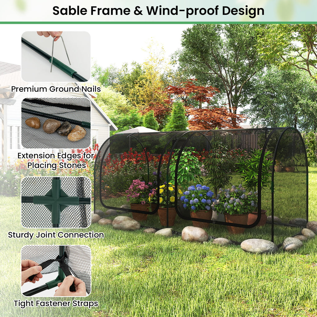 Tunnel Crop Cage Large Portable Plant Protection Tent with 2 Roll-up