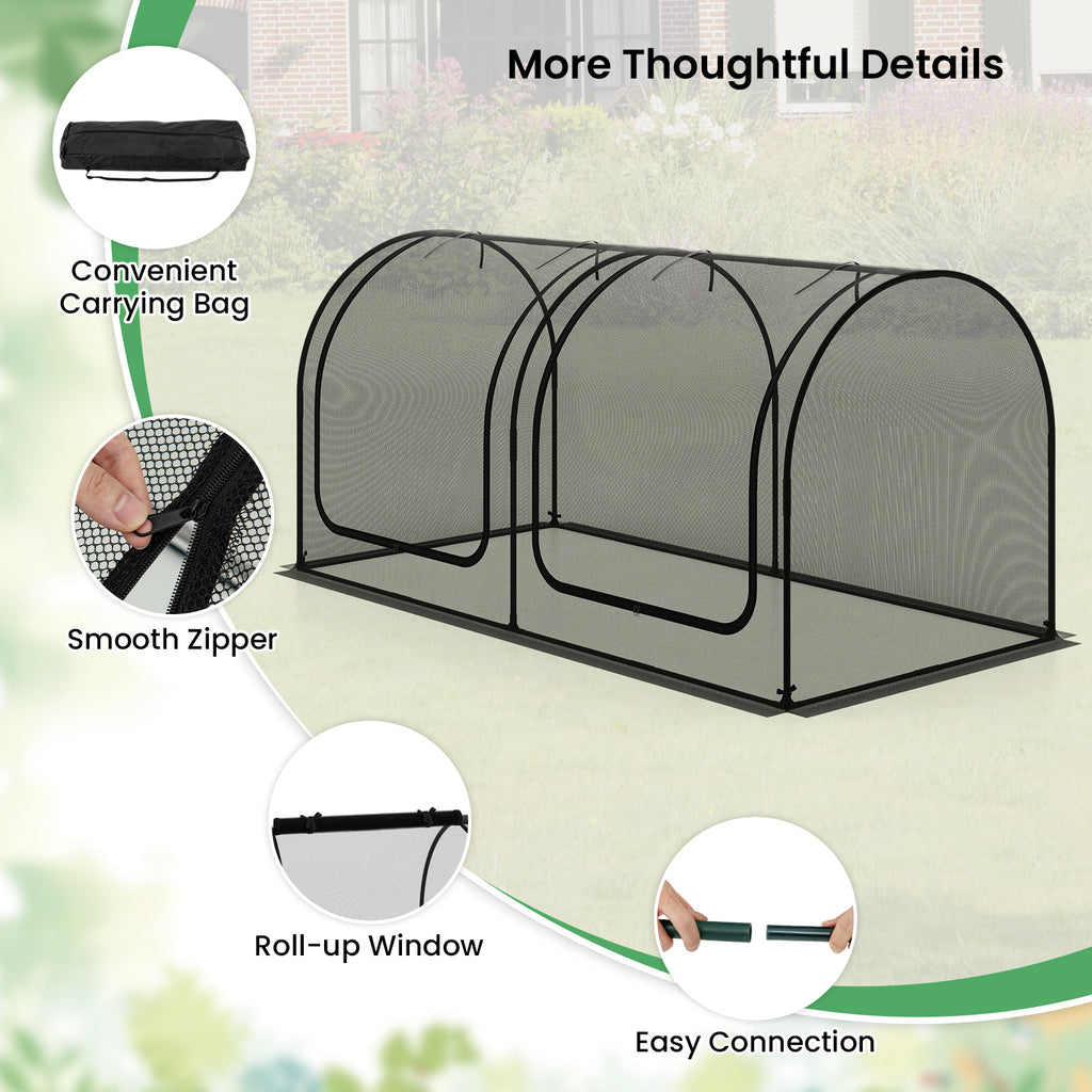 Tunnel Crop Cage Large Portable Plant Protection Tent with 2 Roll-up