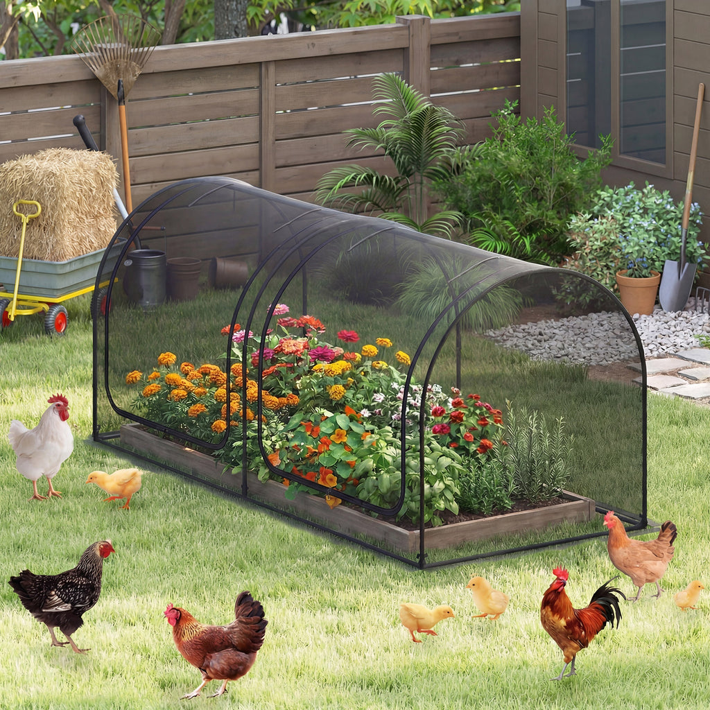 Tunnel Crop Cage Large Portable Plant Protection Tent with 2 Roll-up