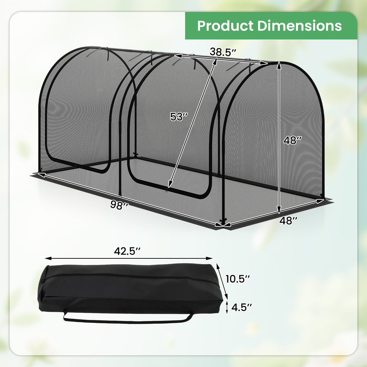 Tunnel Crop Cage Large Portable Plant Protection Tent with 2 Roll-up
