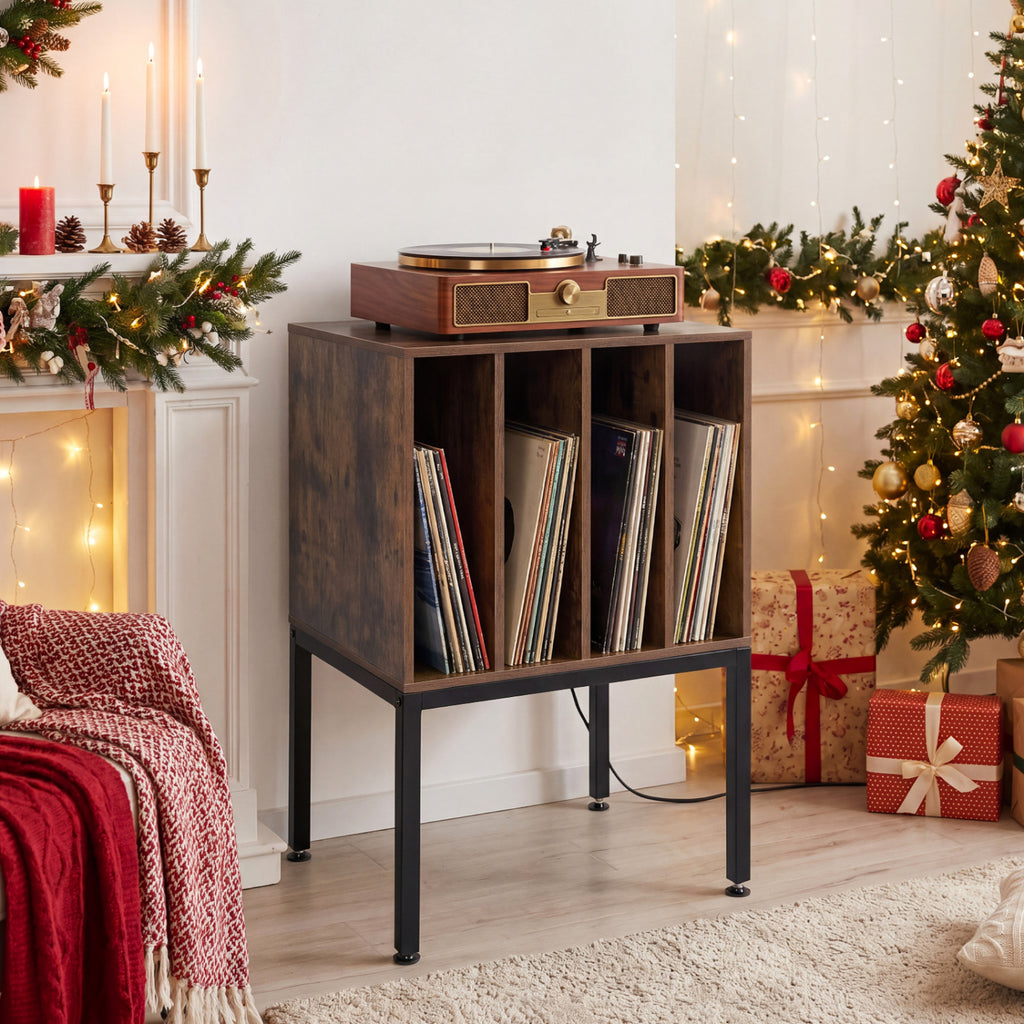 Turntable Record Player Stand with Power Outlets - Rustic Brown