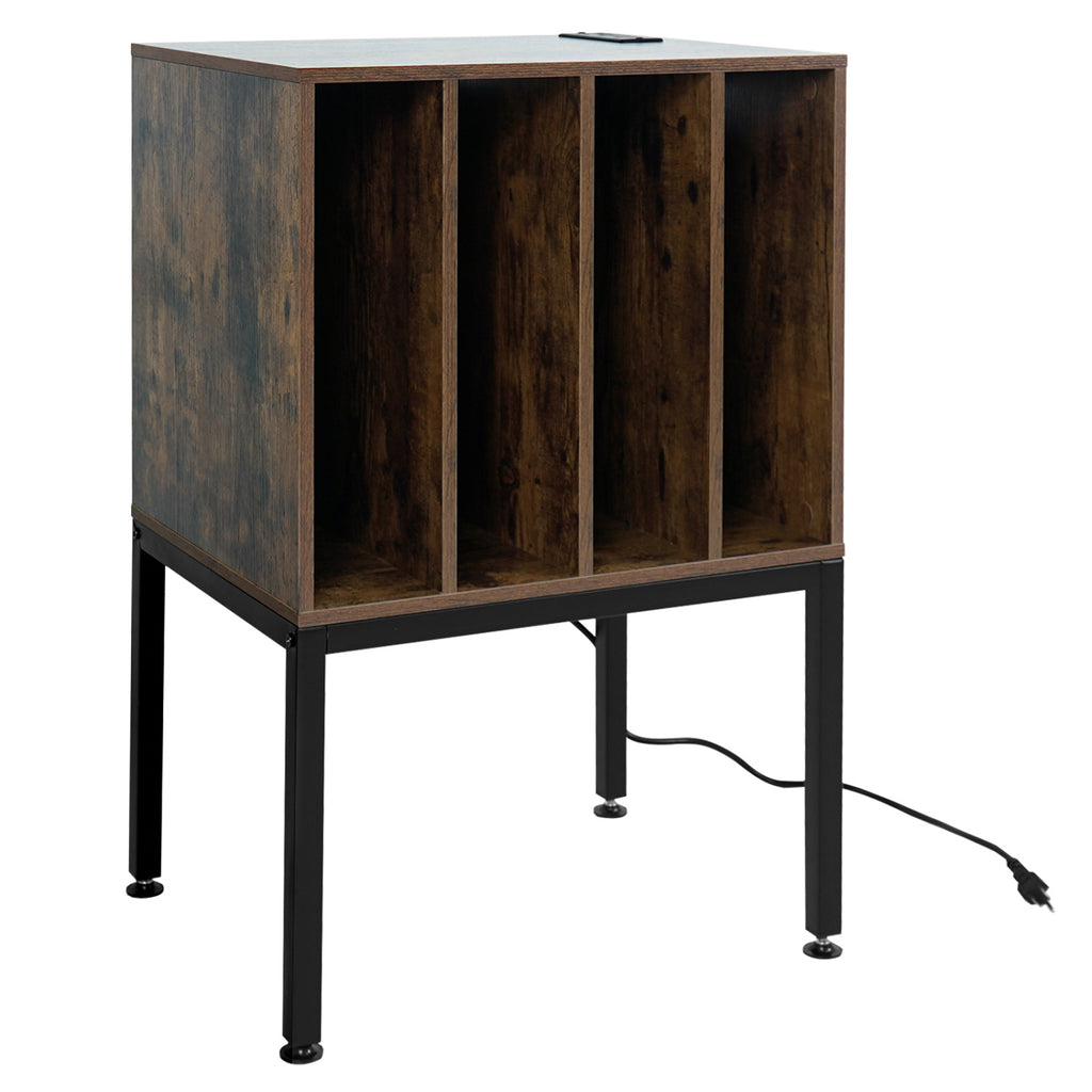 Turntable Record Player Stand with Power Outlets - Rustic Brown