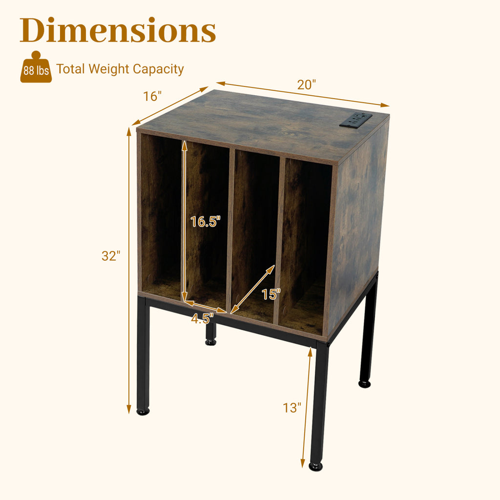 Turntable Record Player Stand with Power Outlets - Rustic Brown