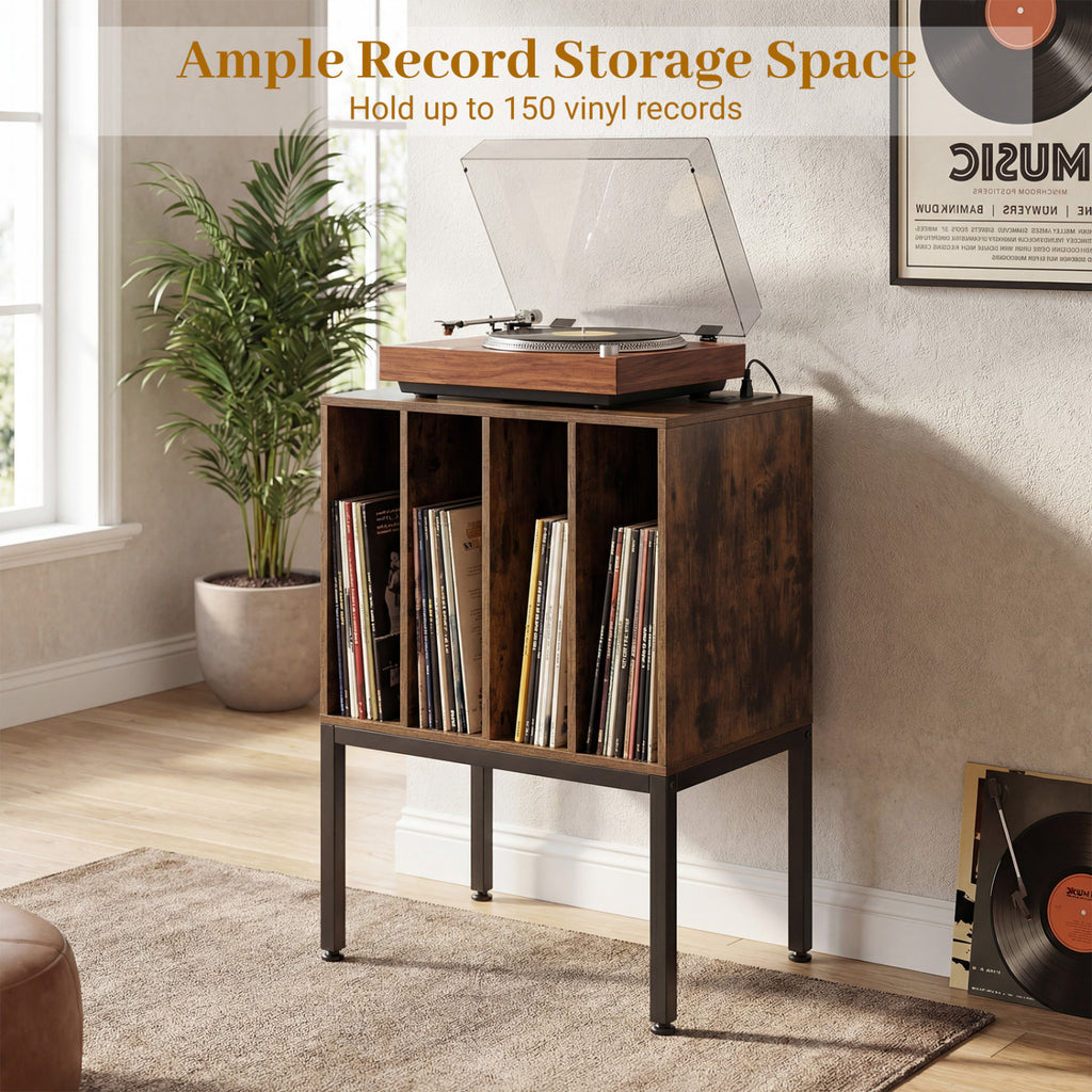 Turntable Record Player Stand with Power Outlets - Rustic Brown