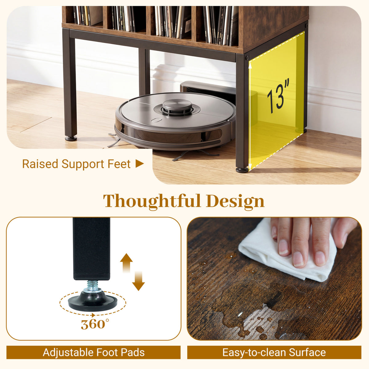 Turntable Record Player Stand with Power Outlets - Rustic Brown