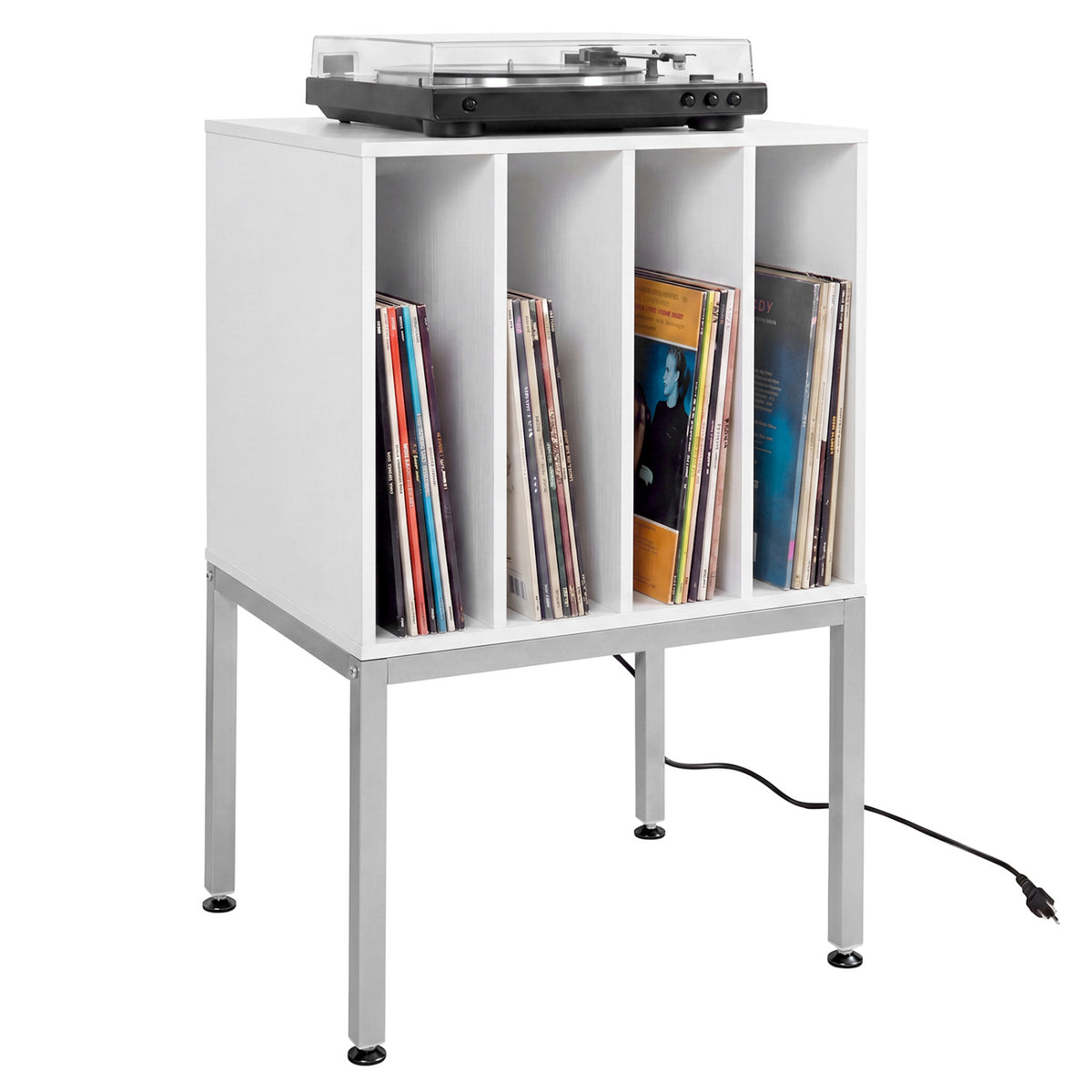 Turntable Record Player Stand with Power Outlets, White