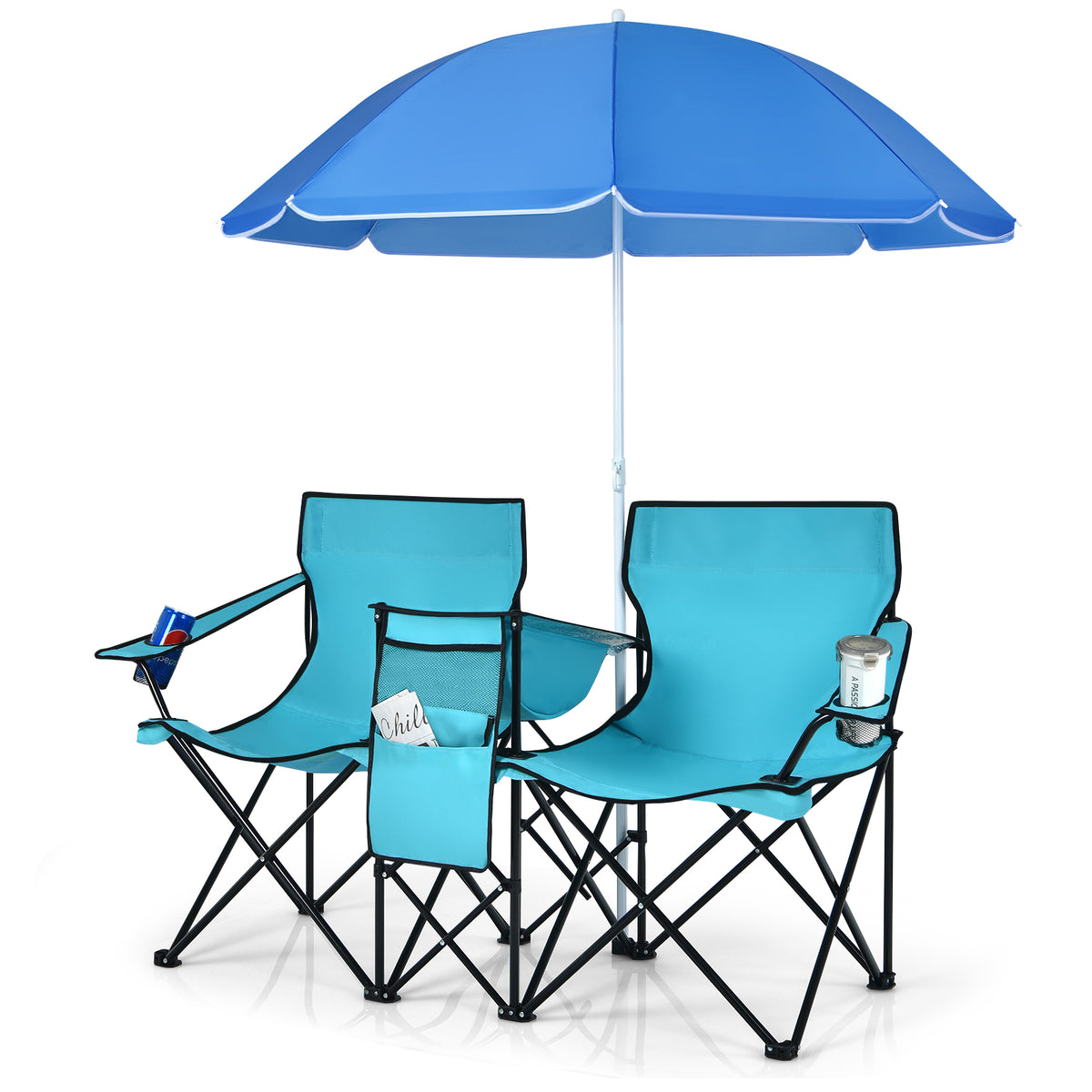 Portable Folding Picnic Double Chair With Removable Umbrella