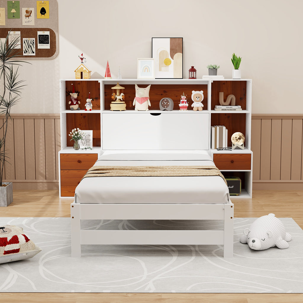 Twin Bed Frame with Storage Headboard and Nightstands