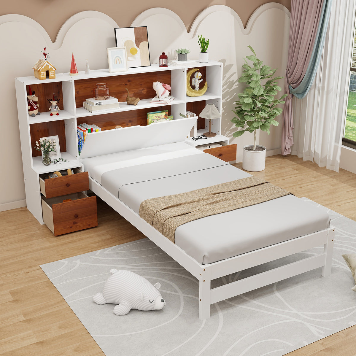Twin Bed Frame with Storage Headboard and Nightstands