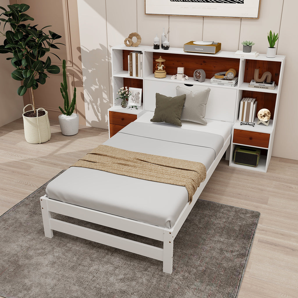 Twin Bed Frame with Storage Headboard and Nightstands