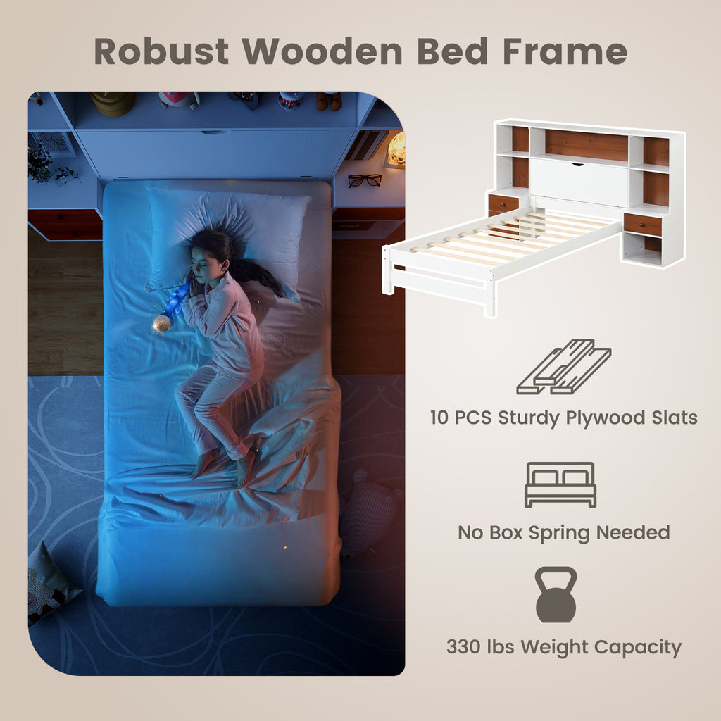 Twin Bed Frame with Storage Headboard and Nightstands