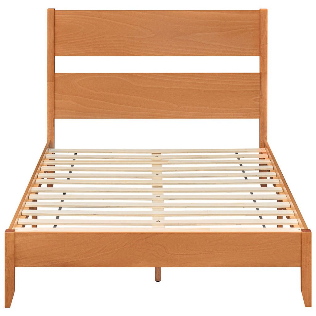 Full Bed Frame with Headboard & Wood Slats - Brown