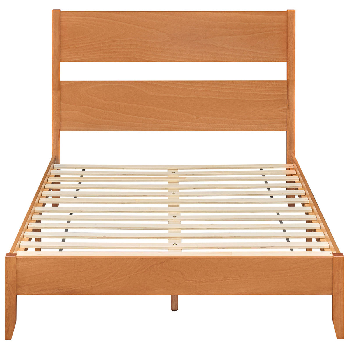 Full Bed Frame with Headboard & Wood Slats - Brown
