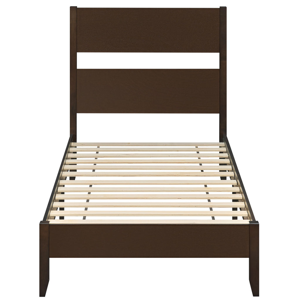 Full Bed Frame with Headboard and Wood Legs - 12 Slats, Brown