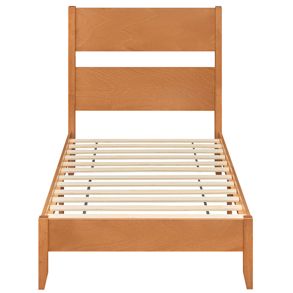 Twin Bed Frame with Headboard & 12 Slats - Brown