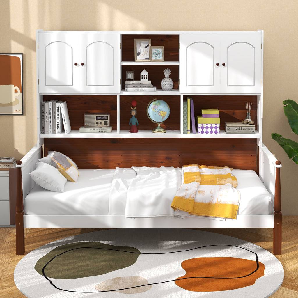 Twin Daybed with Bookcase and Shelves, White
