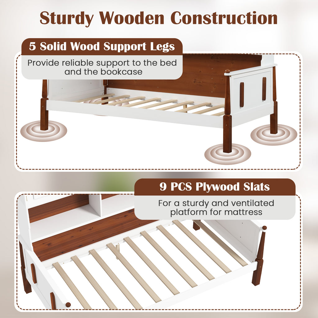 Twin Daybed with Bookcase and Shelves, White