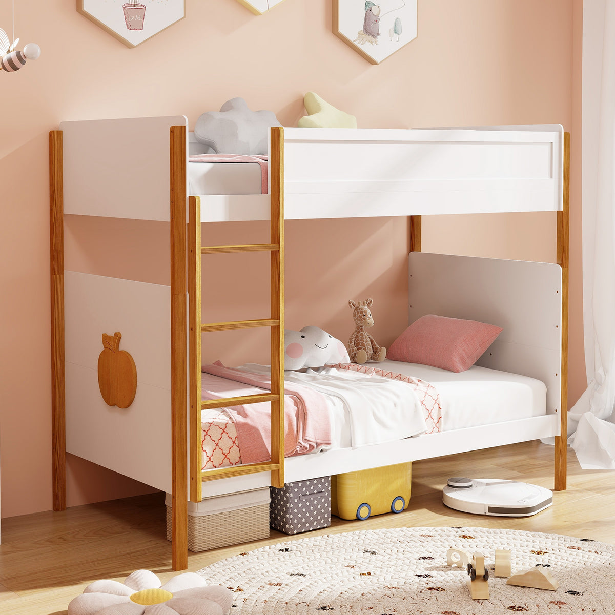 Twin Over Twin Bunk Bed with Ladder and Guardrails - Twin Size