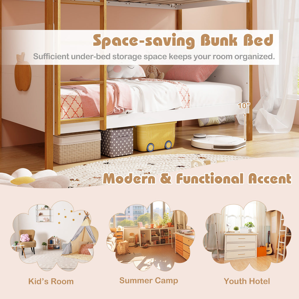 Twin Over Twin Bunk Bed with Ladder and Guardrails - Twin Size