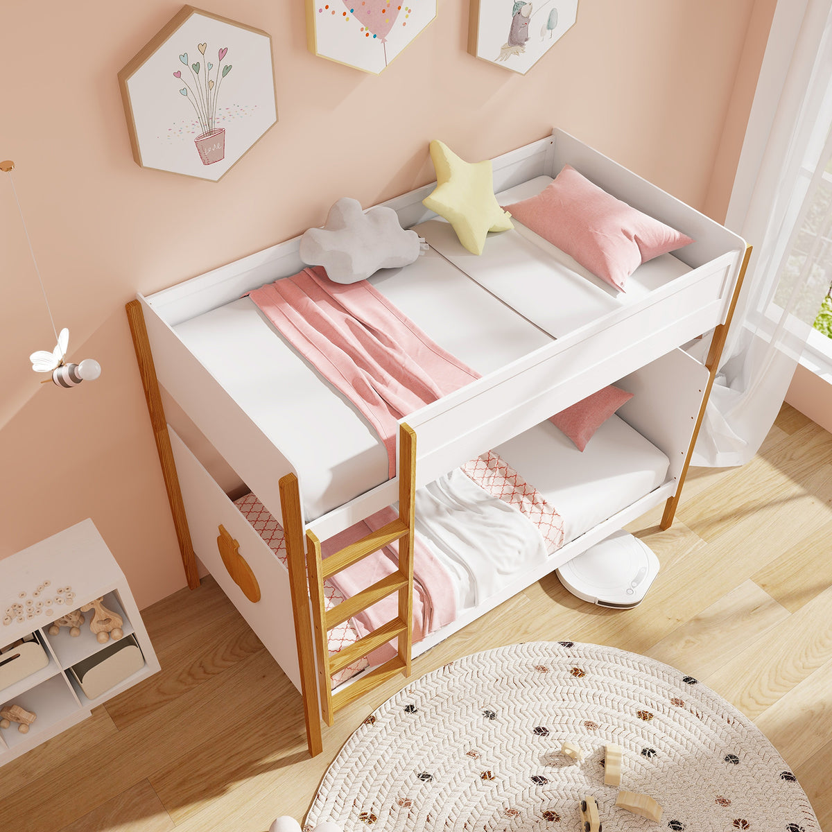 Twin Over Twin Bunk Bed with Ladder and Guardrails - Twin Size