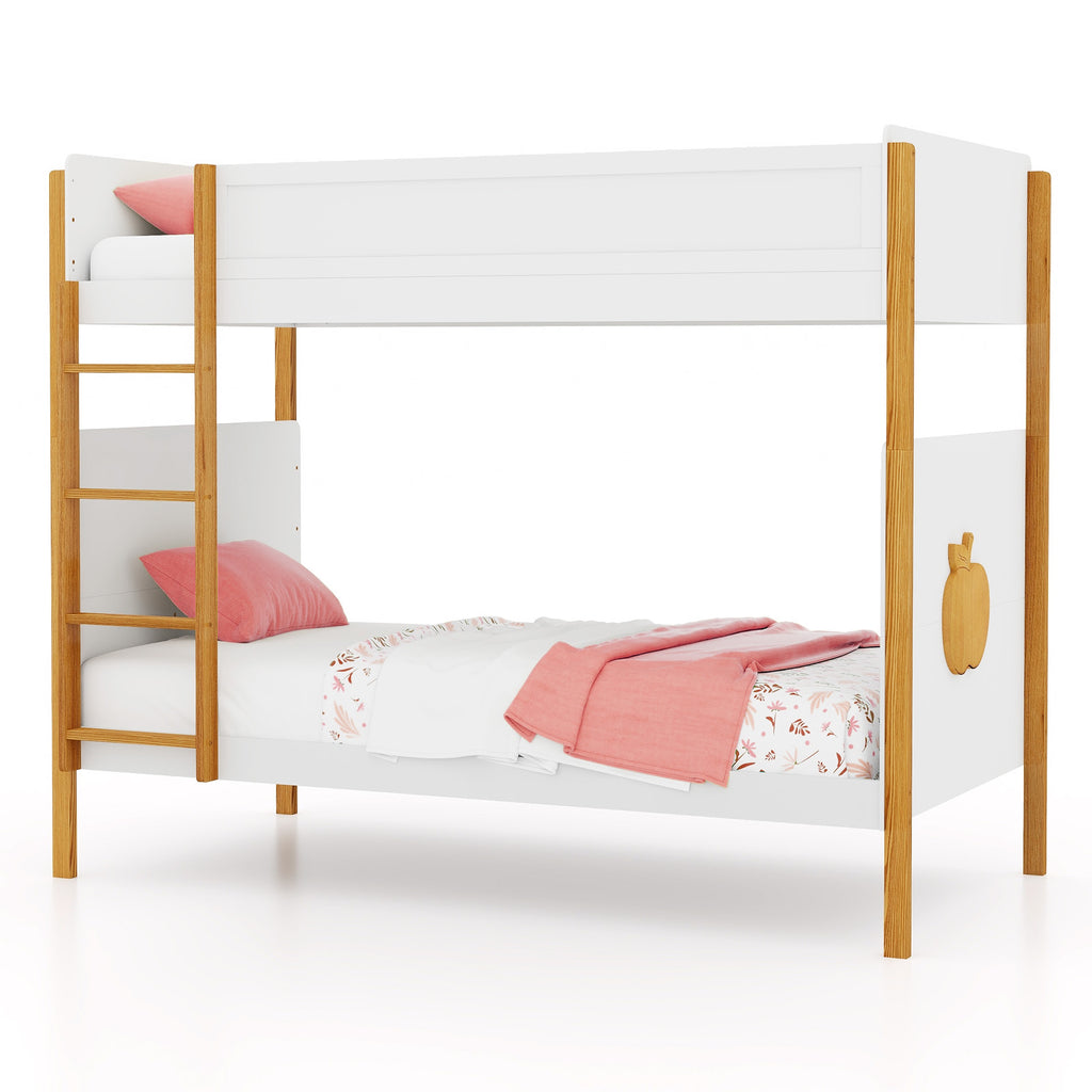 Twin Over Twin Bunk Bed with Ladder and Guardrails - Twin Size