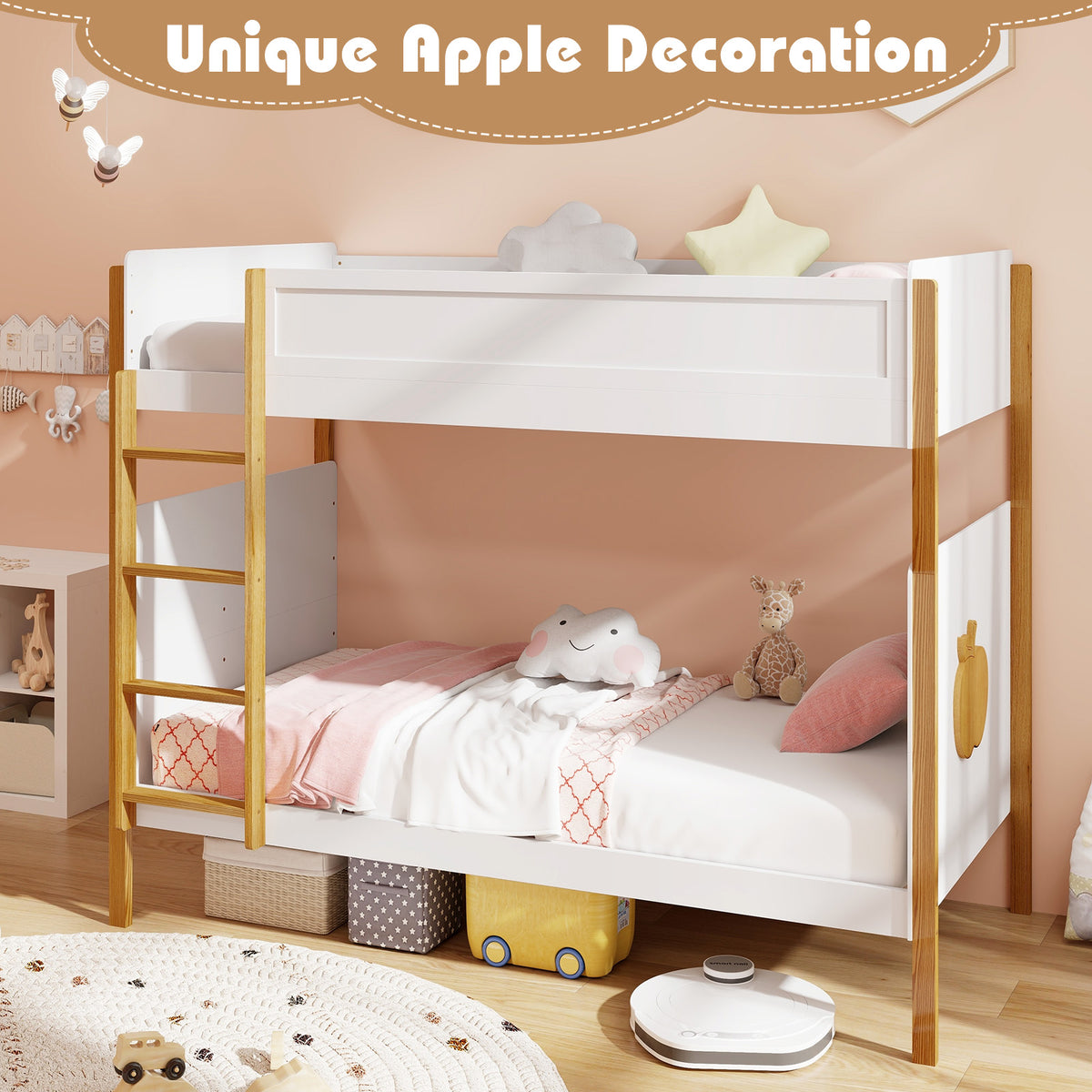Twin Over Twin Bunk Bed with Ladder and Guardrails - Twin Size
