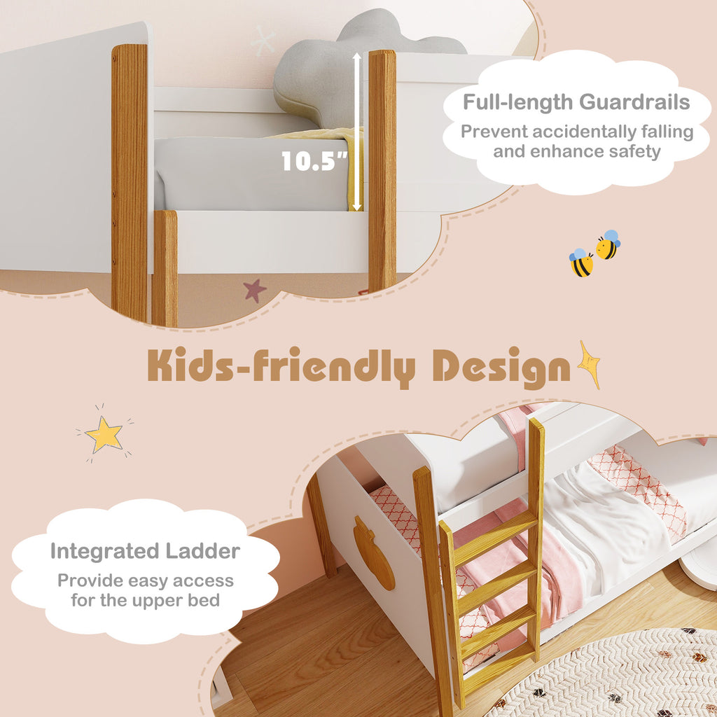 Twin Over Twin Bunk Bed with Ladder and Guardrails - Twin Size
