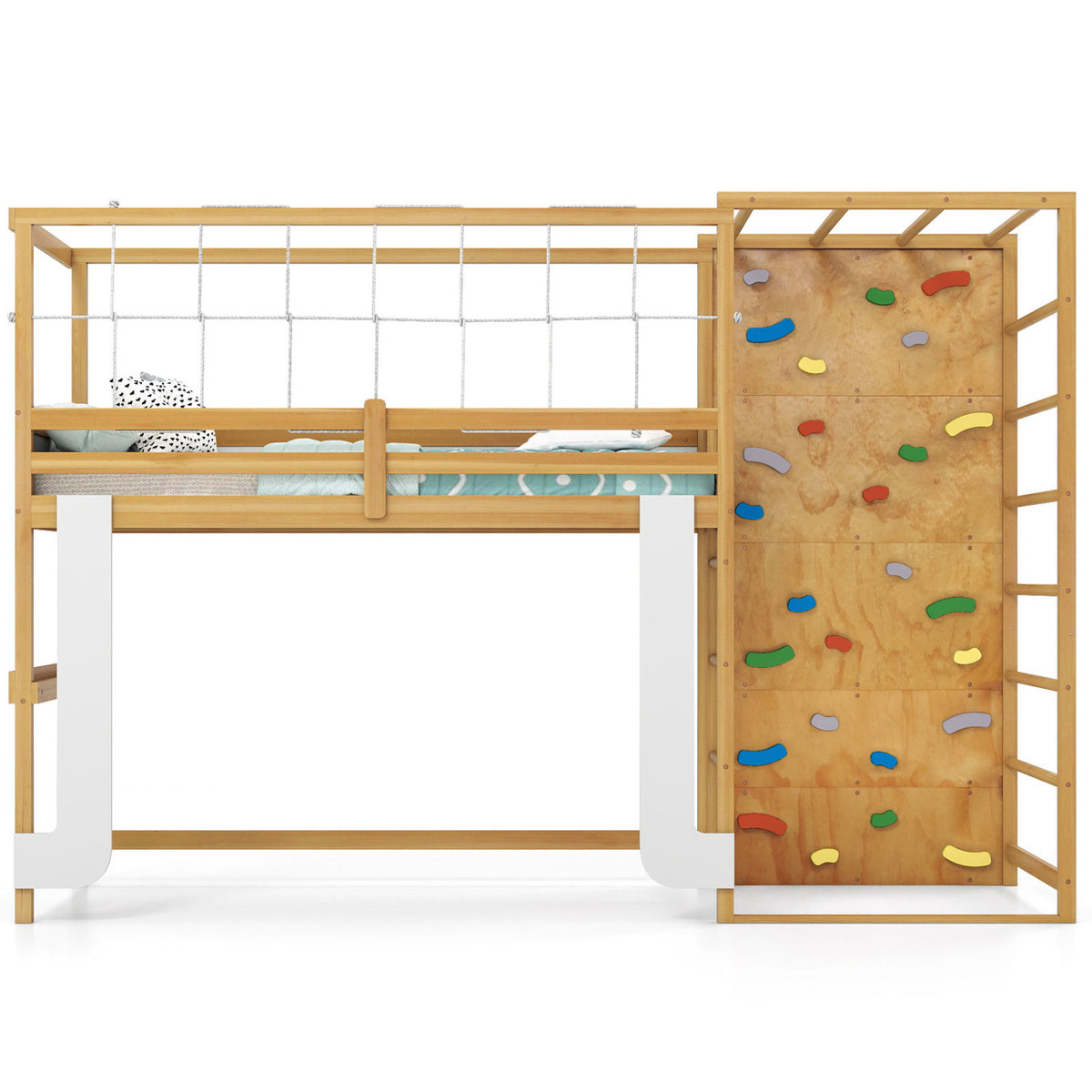 Twin Loft Bed with Jungle Gym & Climbing Ladder - Natural