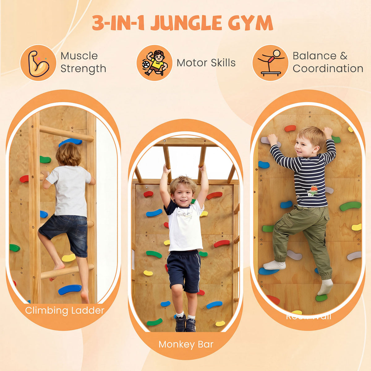 Twin Loft Bed with Jungle Gym & Climbing Ladder - Natural
