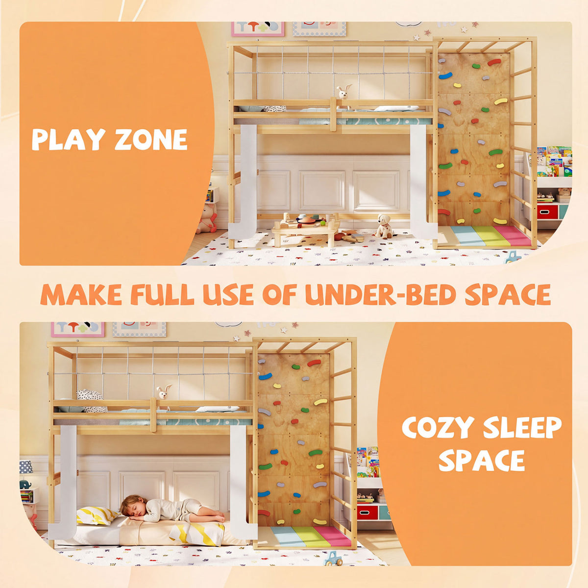Twin Loft Bed with Jungle Gym & Climbing Ladder - Natural