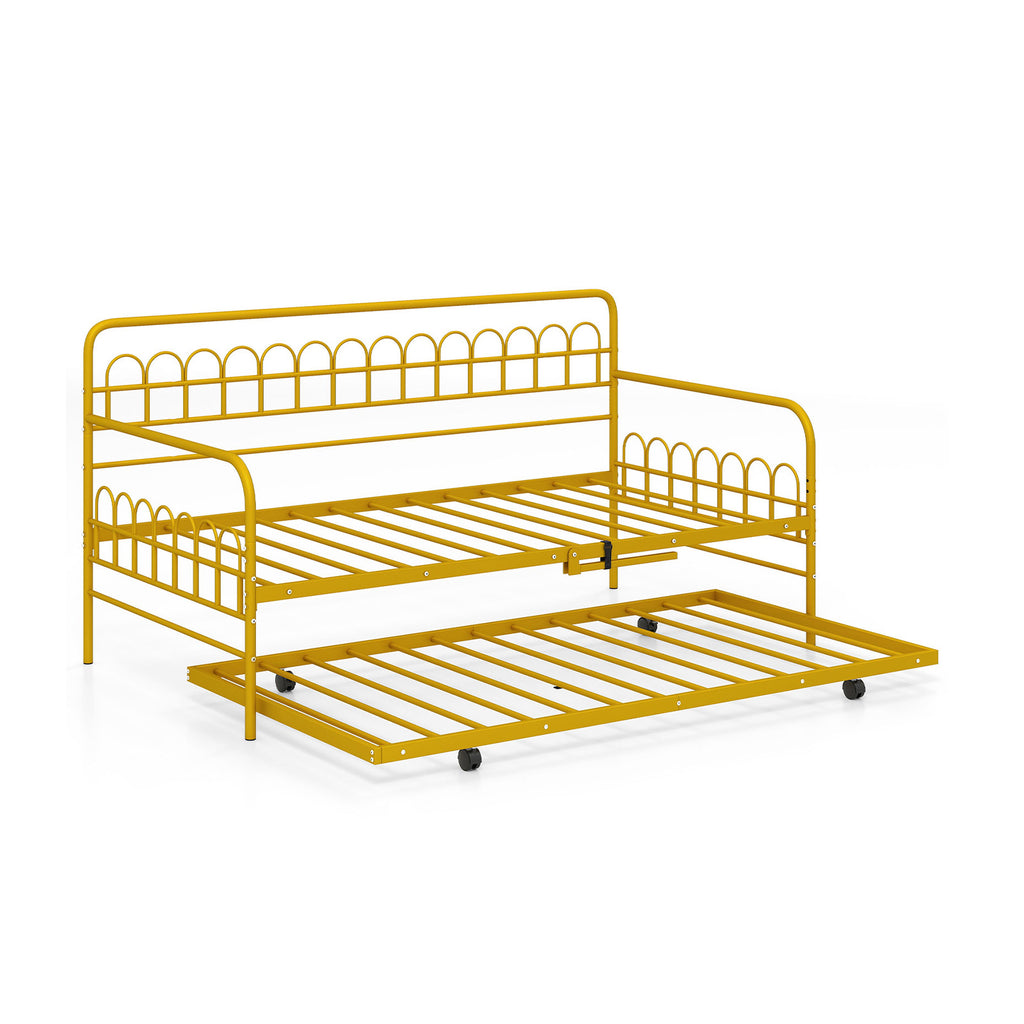 Twin Daybed with Trundle and Curved Backrest - Gold