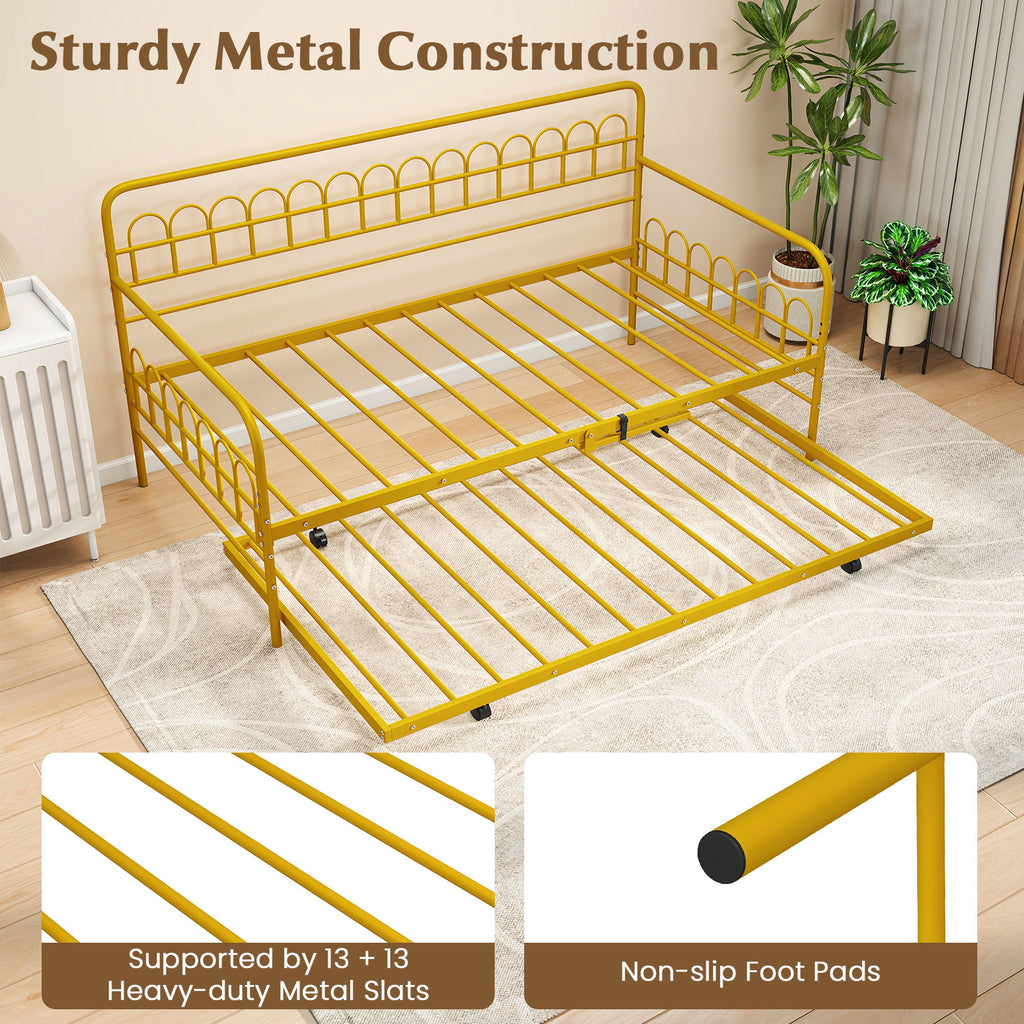 Twin Daybed with Trundle and Curved Backrest - Gold