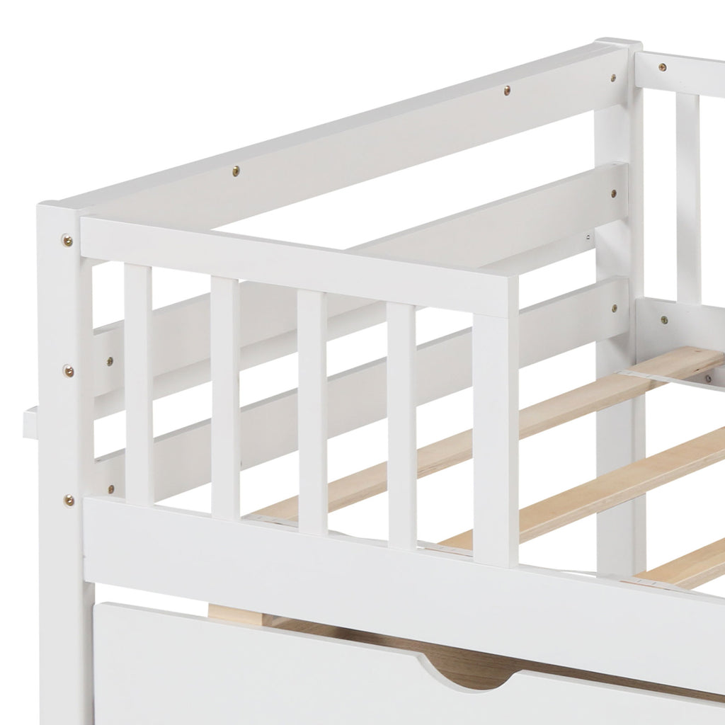 Twin Daybed with Storage Drawers & Safety Fence – White