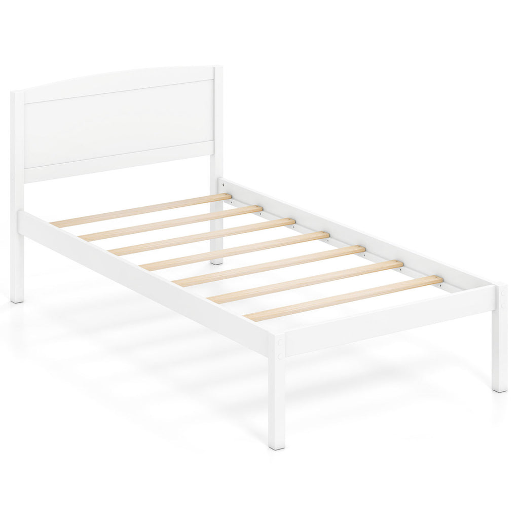 Queen Size Wooden Platform Bed Frame with Curved Headboard - White