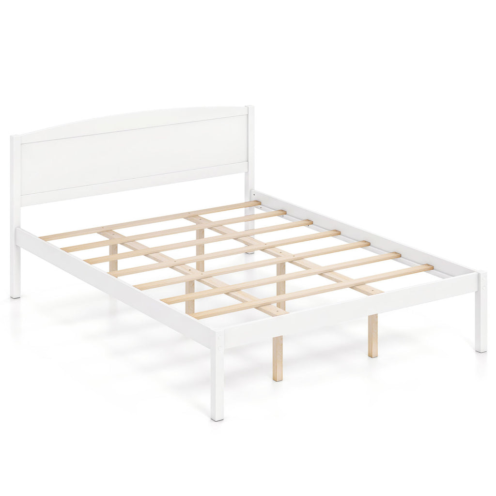 King Size Wooden Platform Bed Frame with Curved Headboard - White