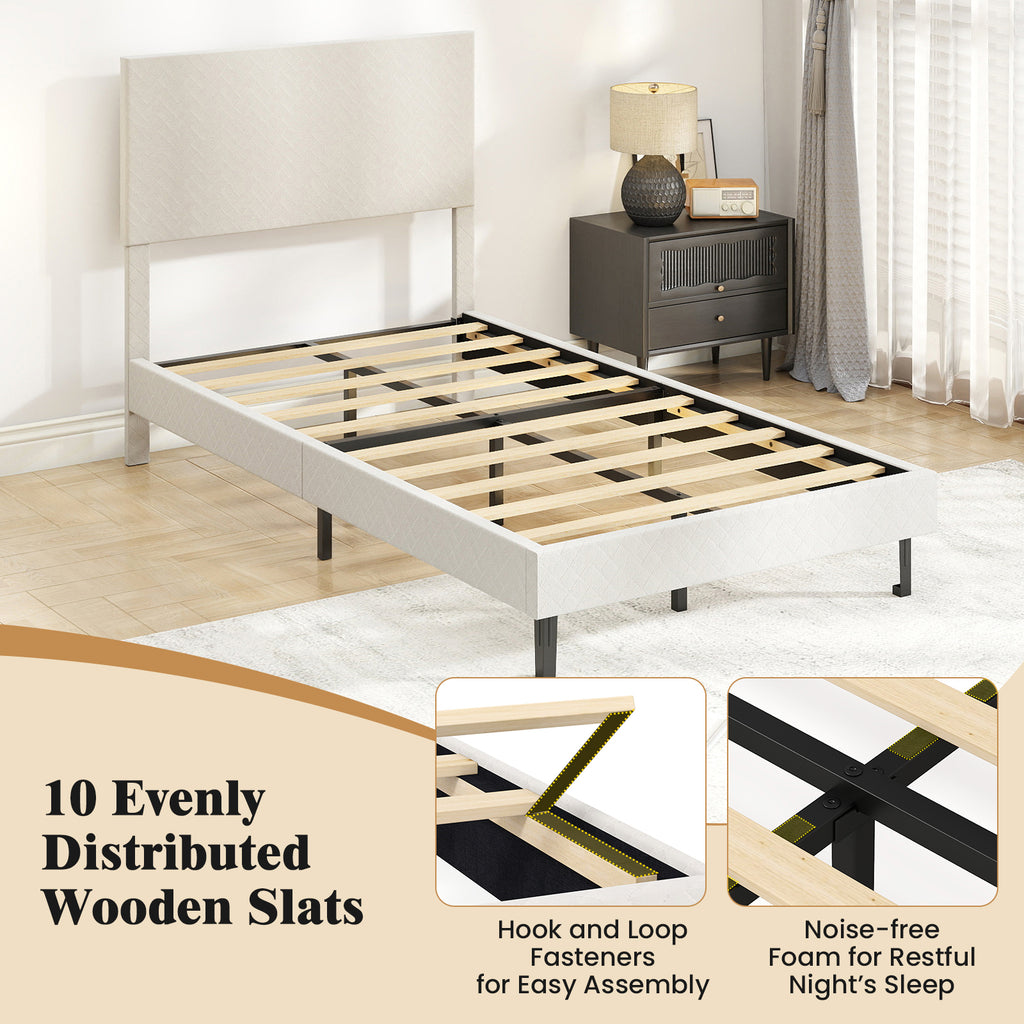 Velvet Platform Bed with Chevron Headboard - Twin, Beige