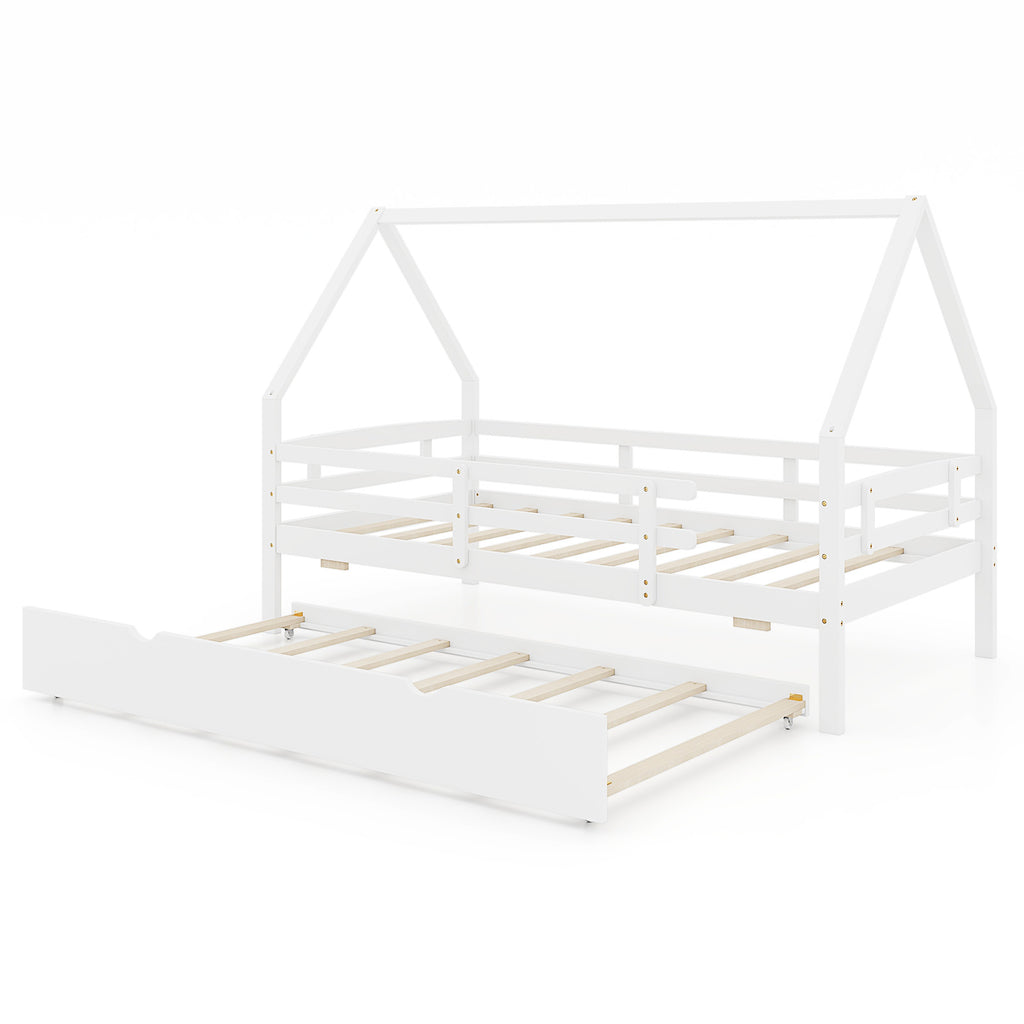 Twin Over Twin Bunk Bed with Guardrails - White
