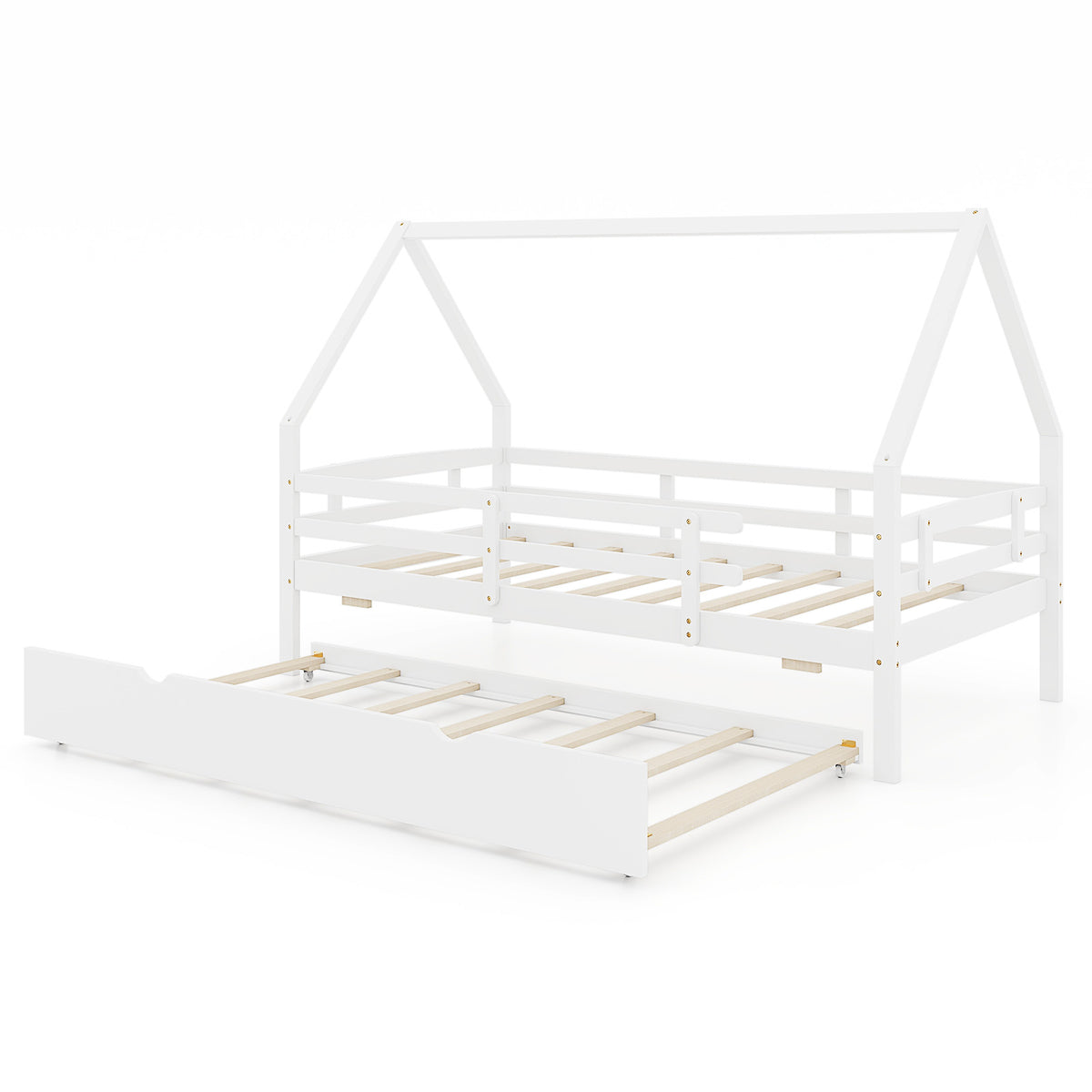 Twin Over Twin Bunk Bed with Guardrails - White