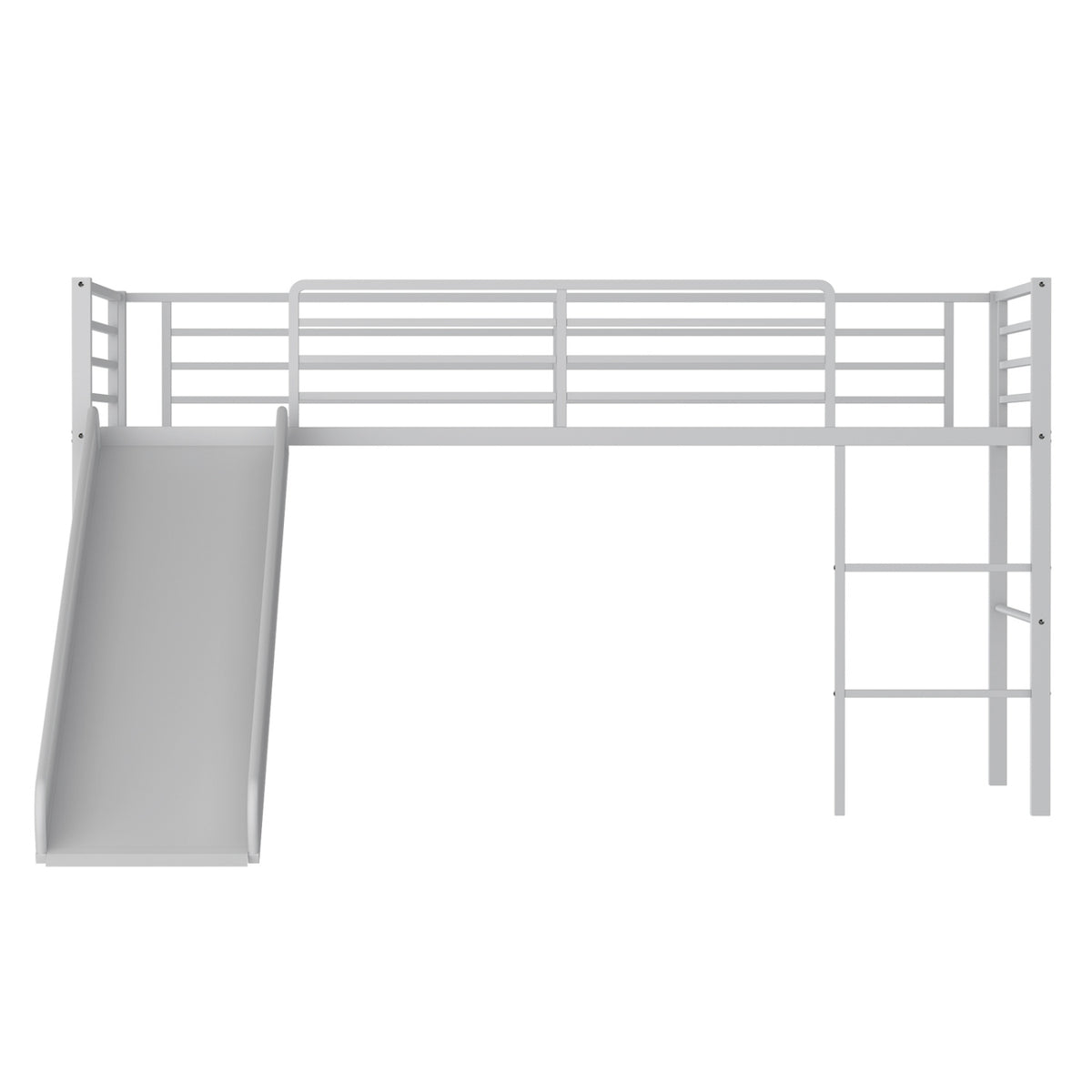 Twin Metal Loft Bed with Slide & Ladder - Silver