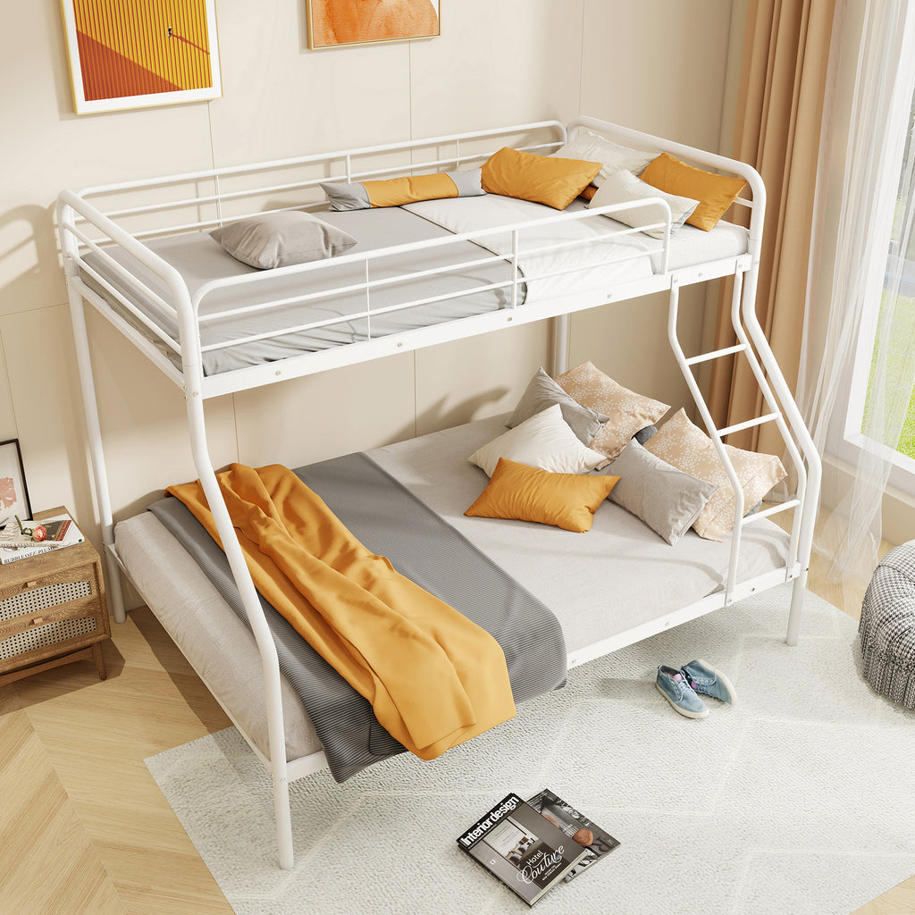 Twin Over Full Bunk Bed with Ladder & Guardrails - Metal, White