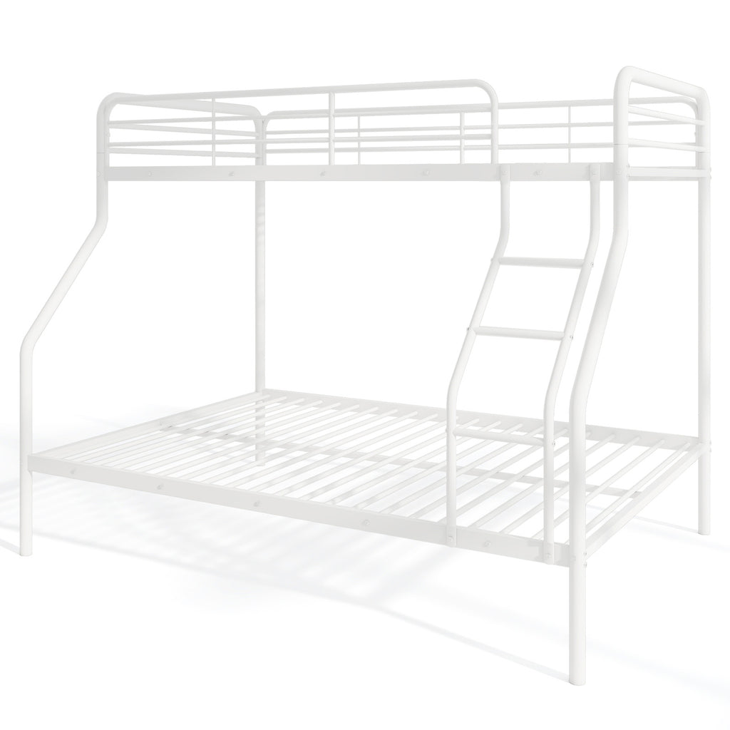 Twin Over Full Bunk Bed with Ladder & Guardrails - Metal, White