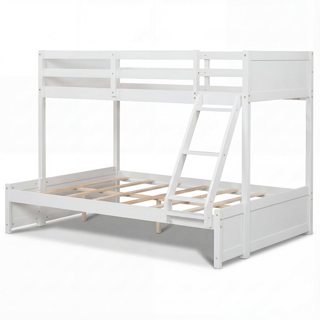 Twin Over Full Bunk Bed with Guardrails and Ladder - Gray