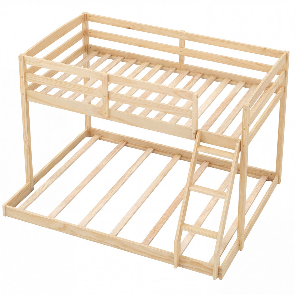 Twin Over Full Bunk Bed Low Floor Pine Wood - Gray