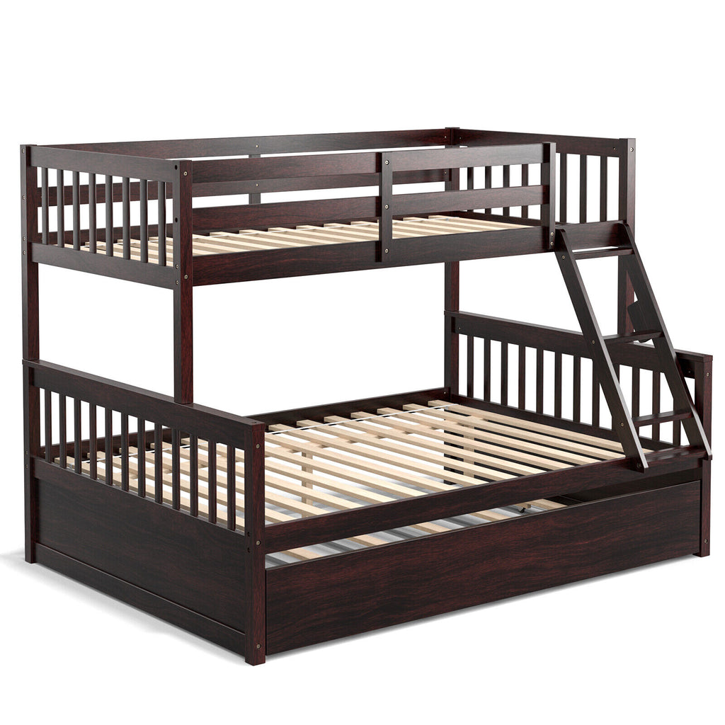 Twin Over Twin Bunk Bed with Trundle & Ladder - Espresso