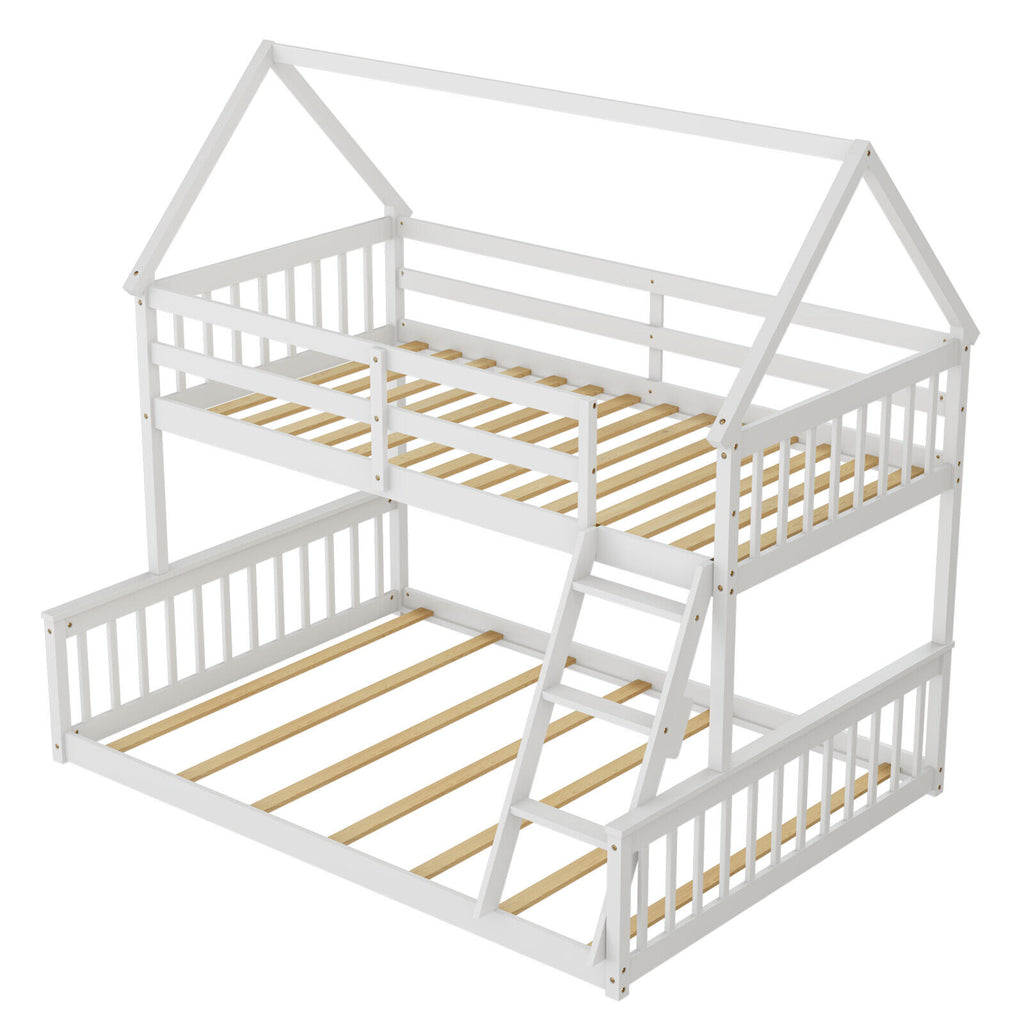 Twin House Bed with Trundle and Safety Fence Rail - Gray
